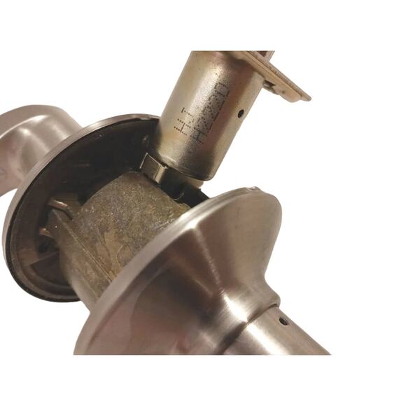 SCHLAGE Keyed SILVER SATIN FINISH Modern FRENCH Entry Lock DOOR KNOB w 2 Keys - Picture 11 of 13